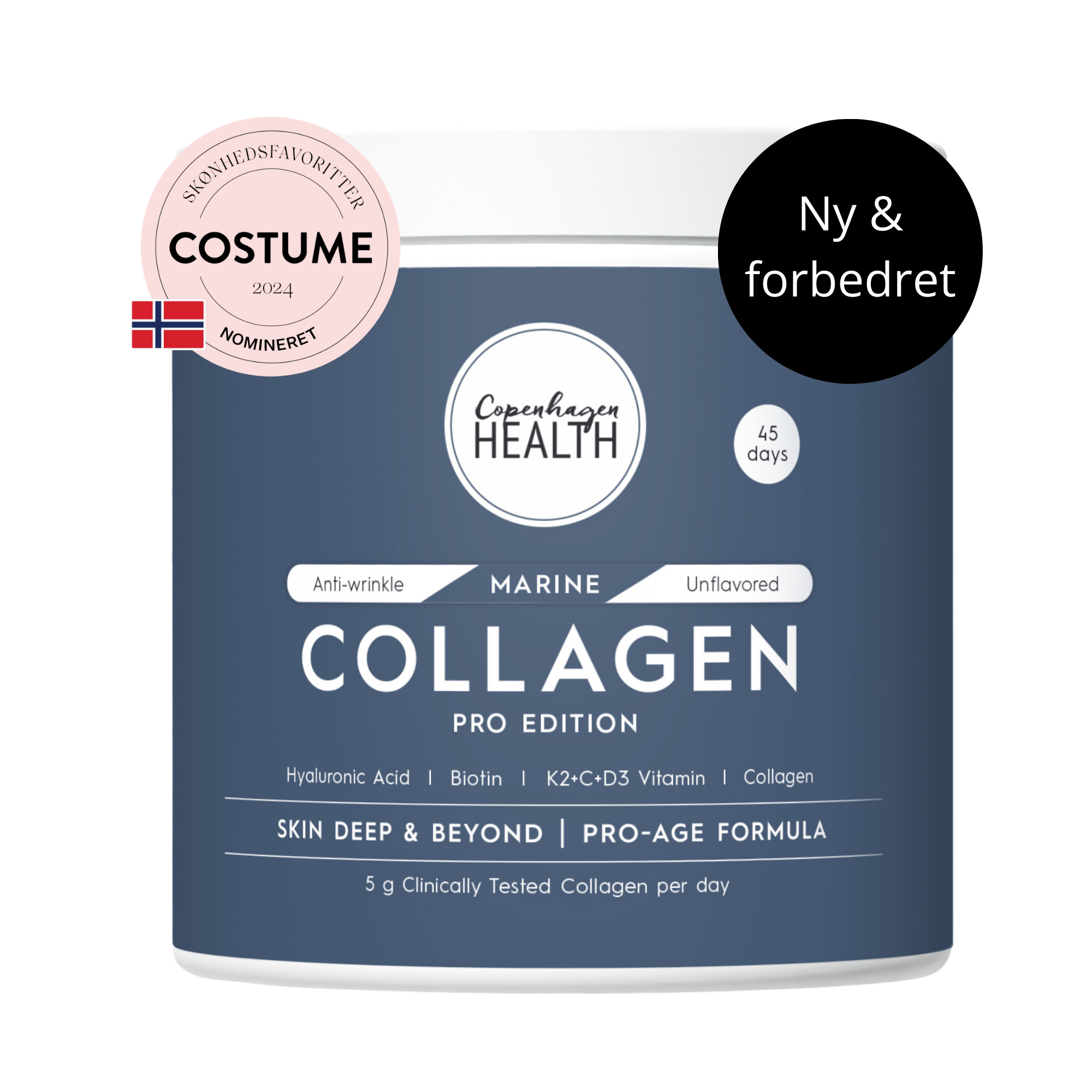 Marine Collagen Pro Edition fra Copenhagen Health, 308 gram hydrolyseret marint kollagenpulver